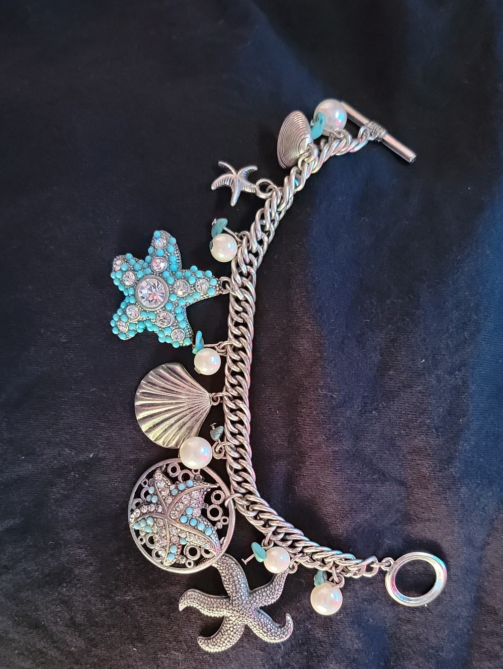 Silver and Turquoise Starfish Charm Bracelet - Women Jewelry